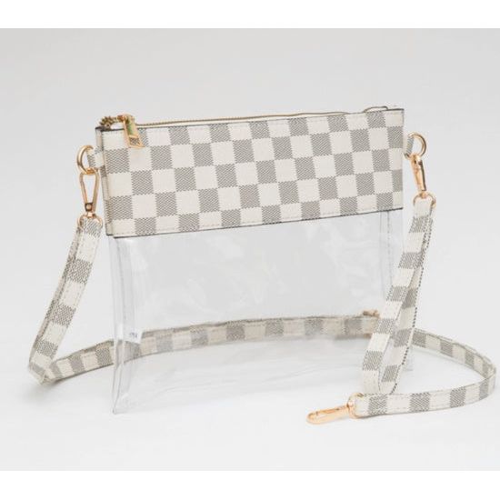 Clear White Checkered Crossbody Bag with Wristlet