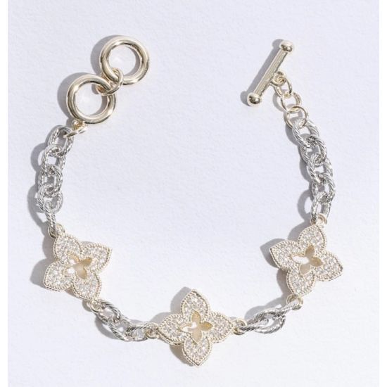 Gold & Silver Clover Pave Link Bracelet