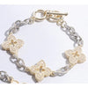 Gold & Silver Clover Pave Link Bracelet