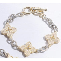 Gold & Silver Clover Pave Link Bracelet