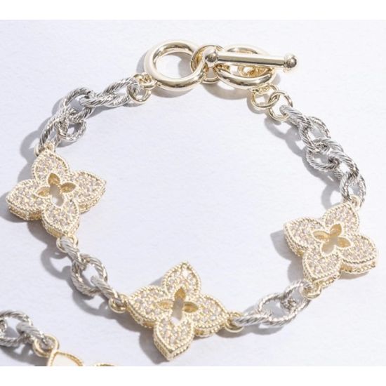 Gold & Silver Clover Pave Link Bracelet