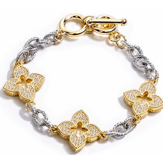 Clover Pavé Mixed Metal Link Bracelet