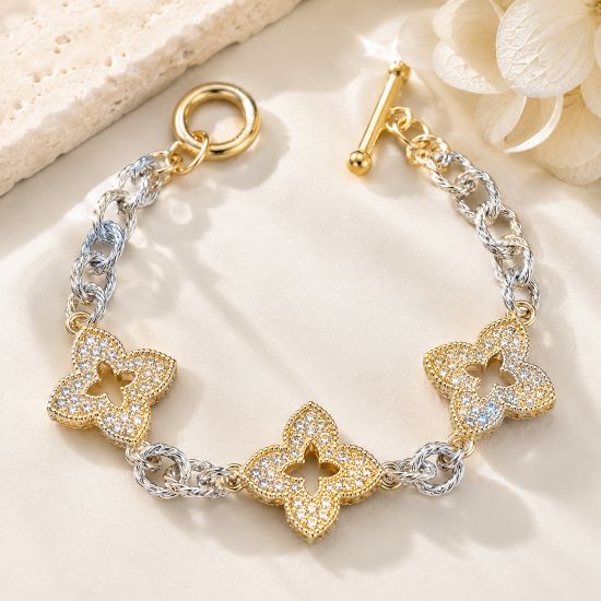 Clover Pavé Mixed Metal Link Bracelet