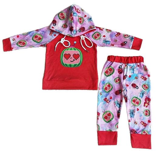 Girl's Cocomelon Valentine's Day Hoodie and Pant Set - Rhinestone Gal