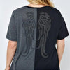 Color Block Plus Top with Rhinestone Angel Wings on Back