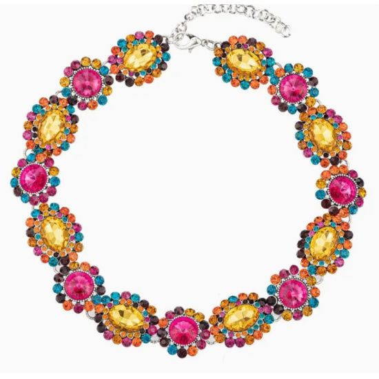 Color Me Pink & Yellow Rhinestone Statement Necklace