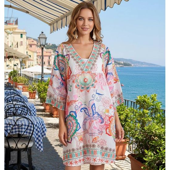 Colorful Boho V-Neck Tunic Dress Cover-Up