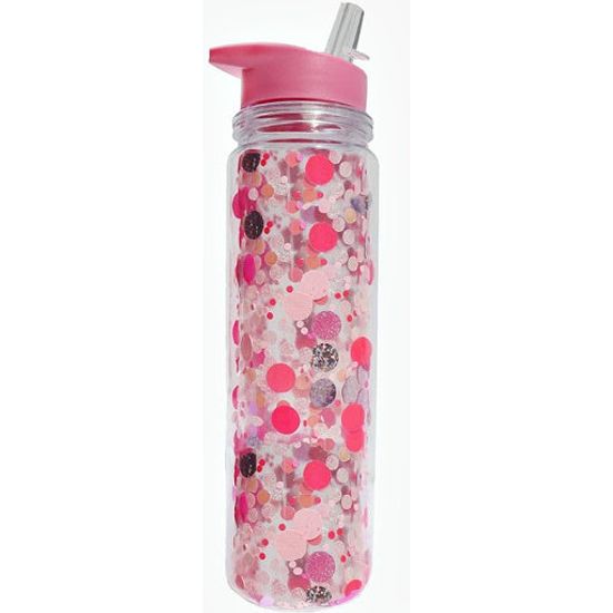 Pink Party Confetti Water Bottle with Straw - Rhinestone Gal