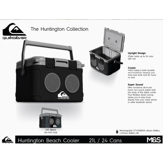 Quiksilver Huntington Beach Bluetooth Speaker Cooler – 21L / 24 Can Capacity