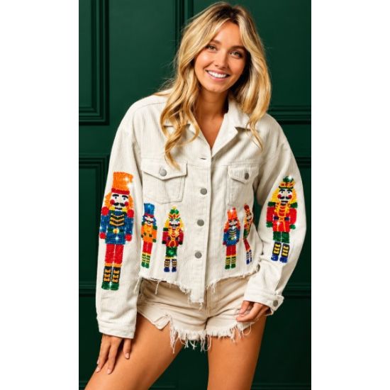 Off White Sequin Nutcracker Corduroy Jacket