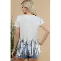 Western Longhorn Cow Print Fringe Top
