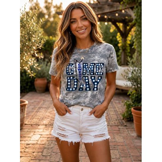 Game Day Cowboys Marque Gray Marble Tee