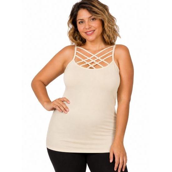 Plus Size Seamless Criss Cross Cami – Beige
