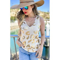 Cream & Gold Metallic Leopard Knit Tank
