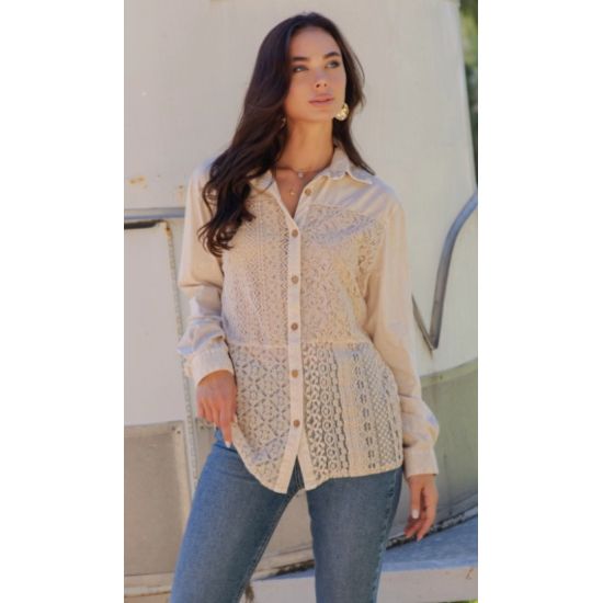 Desert Dream Crochet Lace Button-Down Top