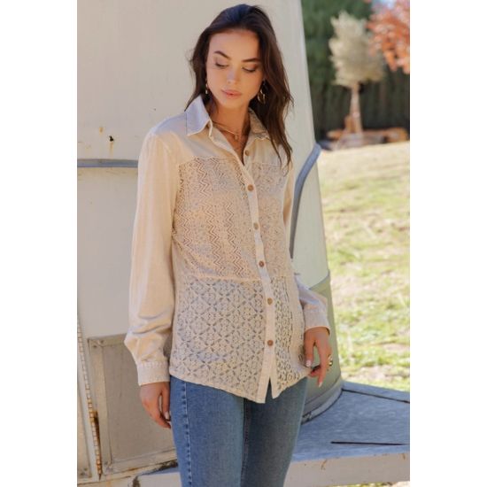Desert Dream Crochet Lace Button-Down Top