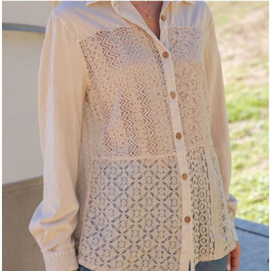 Desert Dream Crochet Lace Button-Down Top