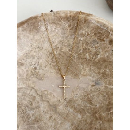 18k Gold Plated Dainty Cross Necklace – Water Resistant, Adjustable 15–17 Inches
