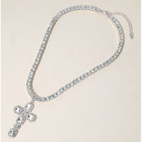 Silver Crystal Cross Necklace & Earring Set