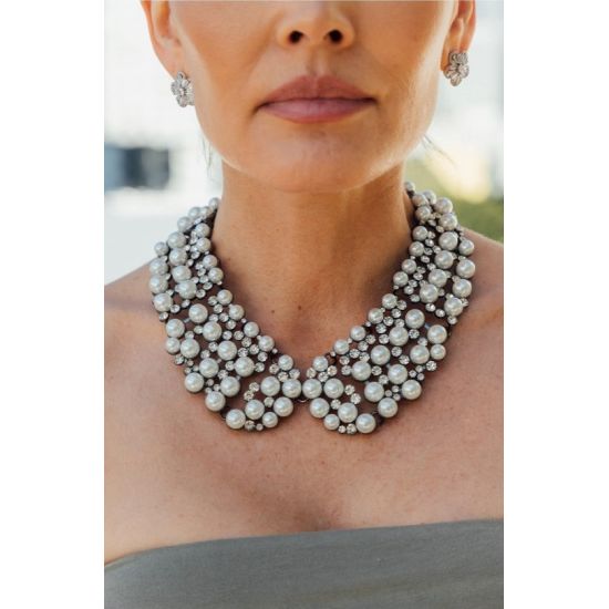 Pearl & Crystal Statement Collar Necklace