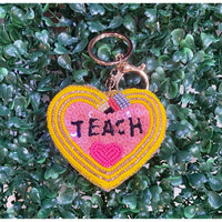 Teacher Heart Beaded Keychain