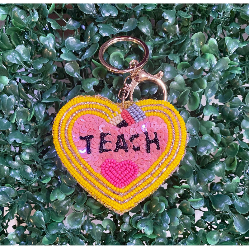 Teacher Heart Beaded Keychain