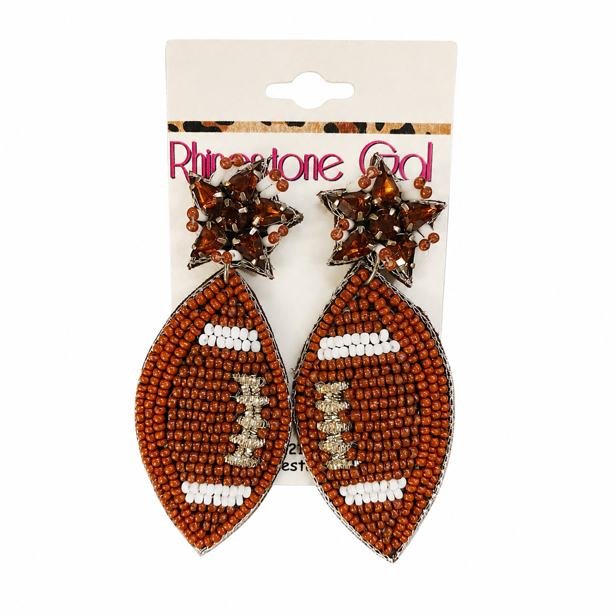 Brown Seed Bead Football Earrings with Sparkle Post