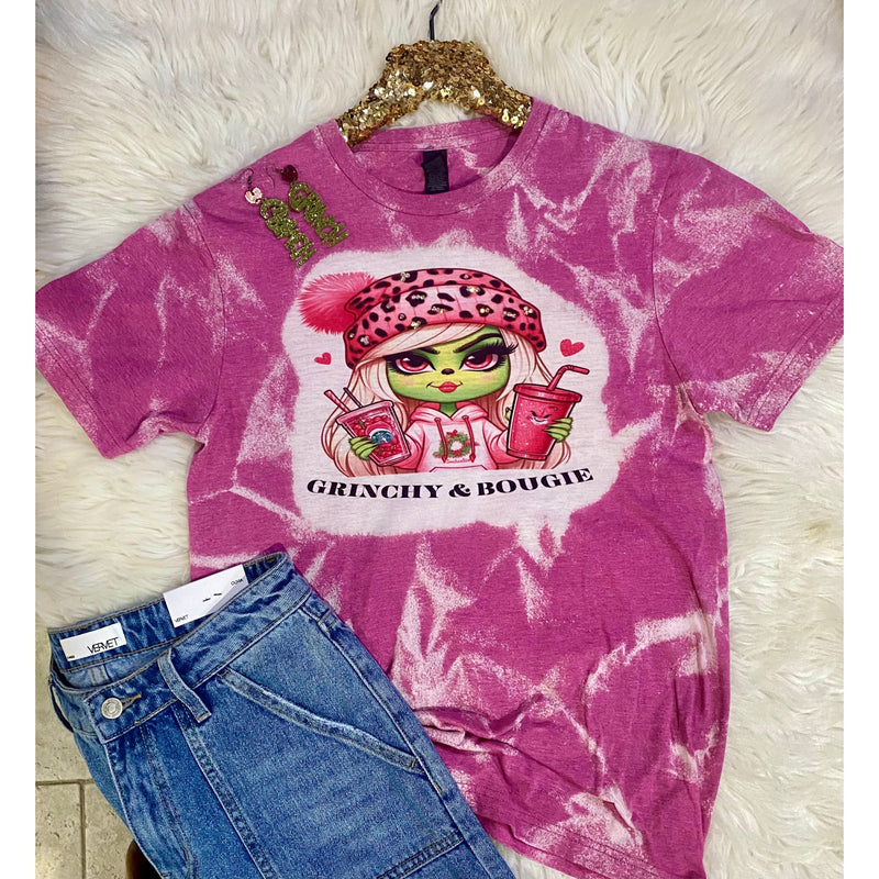 Grinchy and Bougie Bleached Pink Tee