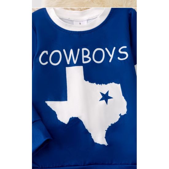Kids Cowboys Texas Long Sleeve Top – Blue and White Star Sleeve Shirt