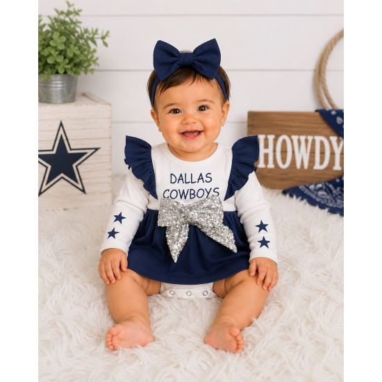 Dallas Cowboys Baby Onesie with Silver Sequin Bow