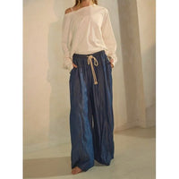 Dark Chambray Wide Leg Palazzo Pants with Seam Detail