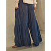 Dark Chambray Wide Leg Palazzo Pants with Seam Detail