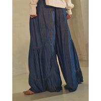 Dark Chambray Wide Leg Palazzo Pants with Seam Detail