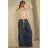 Dark Chambray Wide Leg Palazzo Pants with Seam Detail