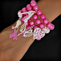 Dark Pink Breast Cancer Charm Stretchy Bracelets
