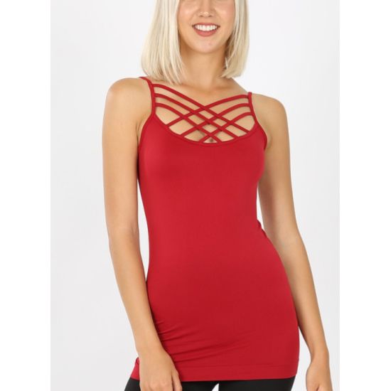 Red Triple Criss-Cross Cami Top – Seamless Stretch Nylon Spandex