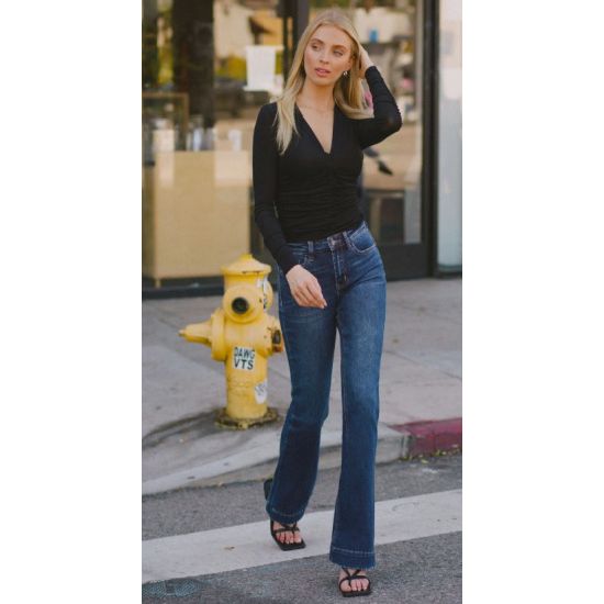 High Rise Dark Wash Trouser Hem Bootcut Jeans