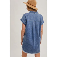 Frayed Hem Denim Shirt Dress
