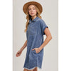 Frayed Hem Denim Shirt Dress