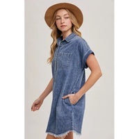 Frayed Hem Denim Shirt Dress