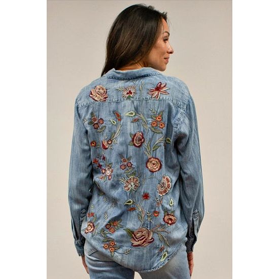 Vintage Rose Embroidered Denim Top