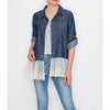 Denim Jacket with Lace Trim