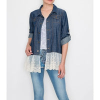 Denim Jacket with Lace Trim