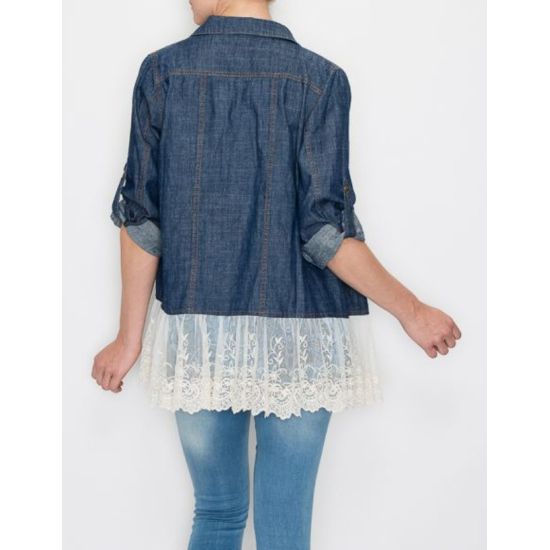 Denim Jacket with Lace Trim