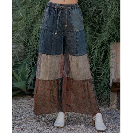 Patchwork Tiered Boho Denim Pants