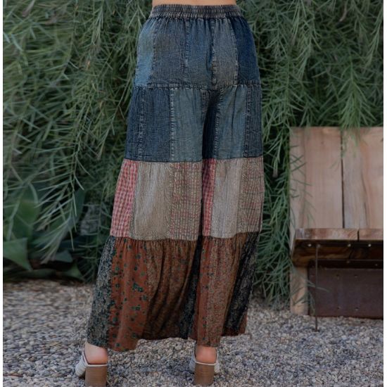 Patchwork Tiered Boho Denim Pants