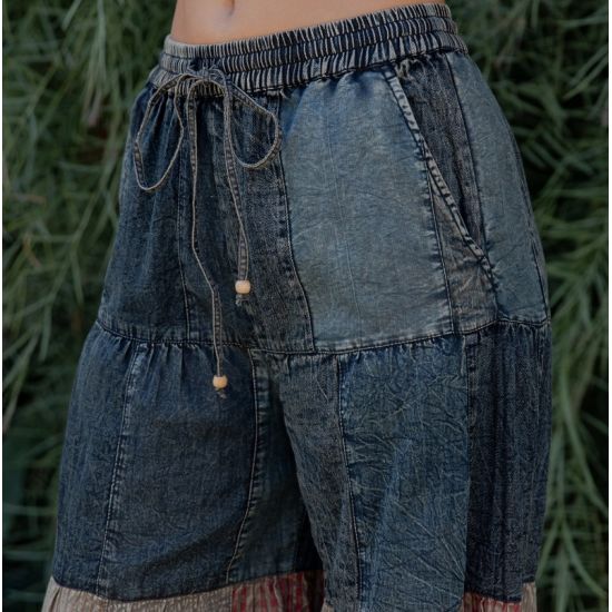Patchwork Tiered Boho Denim Pants