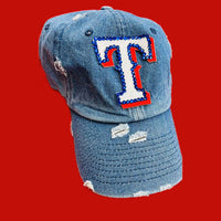Distressed Denim Cap with Texas Rangers Emblem