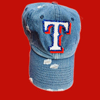 Distressed Denim Cap with Texas Rangers Emblem