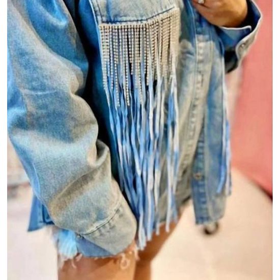 Denim Shacket with Double Fringe Detail